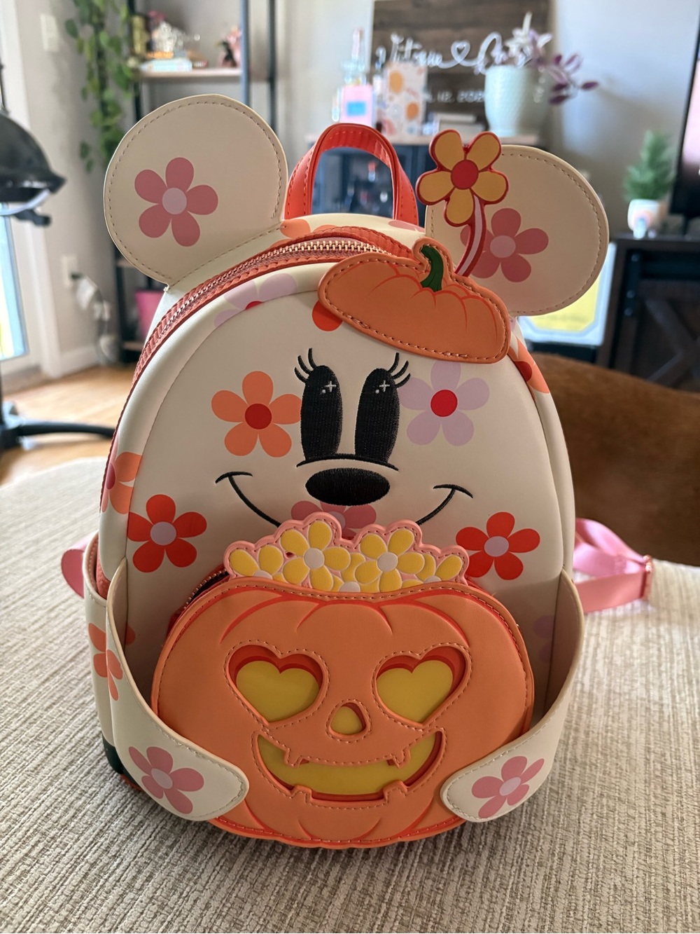 Halloween Loungefly Pumpkin Minnie Mouse Backpack - Pink & Orange